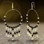 Steve Madden Yellow Gold Tone And Black Beaded Front Hoop Dangle Earrings For Women, one size (SME517555GD)