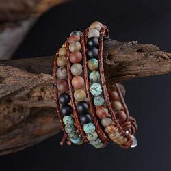 Plumiss Boho Leather Handmade Natural Stone Crystal Bead Wrap Bracelets Collection