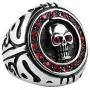 HZMAN Mens Stainless Steel Silver Gothic Cross Skull Ring Red CZ Eye Vintage Flower Carved Halloween