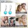 Turquoise Small Hoops Earrings, 925 Sterling Silver Round Shape Huggie Hypoallergenic for Sensitive Ears, Turquoise Jewelry Gift for Women Mom Wife Daughter Girlfriend with Gift Box