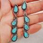 D.Rosse Unique Indian Ethnic Long Retro Turquoise Link Teardrop Dangle Drop Earrings Boho Gypsy Geometric Waterdrop Vintage Silver Stud Earrings for Women Girls Statement Jewelry