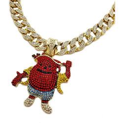 Hip Hop Iced KOOL AID MAN Pendant w/ 18'' Full Iced Cuban Choker Chain Necklace Set