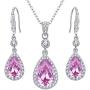 EleQueen 925 Sterling Silver Full Cubic Zirconia Teardrop Bridal Pendant Necklace Hook Dangle Earrings Sets