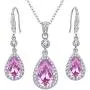 EleQueen 925 Sterling Silver Full Cubic Zirconia Teardrop Bridal Pendant Necklace Hook Dangle Earrings Sets