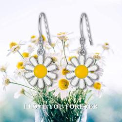 Daisy Flower Hook Earrings Sterling Silver Dangle Dangling Cute Jewelry Birthday Gifts for Women Teen