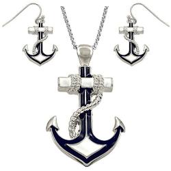 DianaL Boutique Silvertone Nautical Anchor Pendant Necklace and Earring Set 24'' Chain