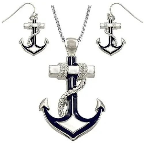 DianaL Boutique Silvertone Nautical Anchor Pendant Necklace and Earring Set 24'' Chain DianaL Boutique Silvertone Nautical Anchor Pendant Necklace and Earring Set 24'' Chain