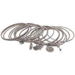LUX ACCESSORIES Burnish Silver Tree of Life Boho Charm Bangle Set
