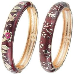 UJOY Fashion Cuff Bangles Cloisonne Flower Enameled Dark Red Bracelet for Women Jewelry Gifts