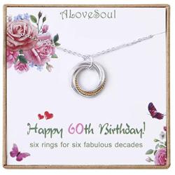 ALoveSoul 60th Birthday Gifts for Women - 925 Sterling Silver Six Circle intertwined Necklace for Her, 6 Decade Jewelry 60 Years Old 1961 Birthday Gifts