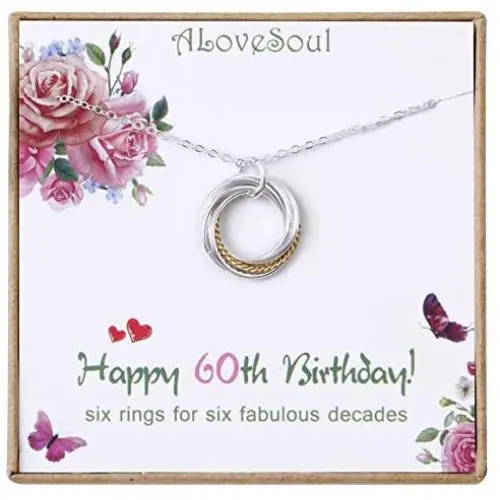ALoveSoul 60th Birthday Gifts for Women - 925 Sterling Silver Six Circle intertwined Necklace for Her, 6 Decade Jewelry 60 Years Old 1961 Birthday Gifts ALoveSoul 60th Birthday Gifts for Women - 925 Sterling Silver Six Circle intertwined Necklace for Her, 6 Decade Jewelry 60 Years Old 1961 Birthday Gifts