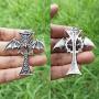 Gothic Jewelry winged Bat Vampire Cross Occult Magic Wicca Pagan Medieval Renaissance Pewter Unisex Mens Pendant Necklace Charm Protection Amulet Talisman for men w Silver Stainless Steel Chain
