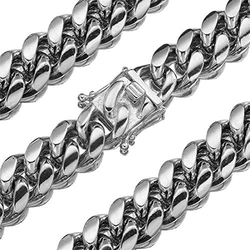 Aiyidi 6/8/10/12/14/16/18mm Heavy Mens Necklace Hip Hop Cuban Link Chain for Men Women Stainless Steel Silver Tone Necklace Bracelet Jewelry