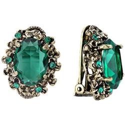 BriLove Womens Victorian Style Crystal Floral Cameo Inspired Oval Clip-On Earrings