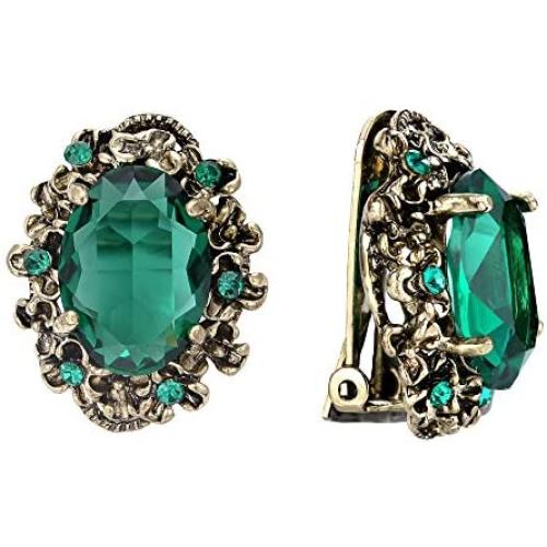 BriLove Womens Victorian Style Crystal Floral Cameo Inspired Oval Clip-On Earrings