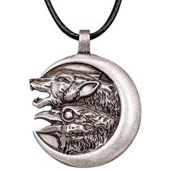 HAQUIL Viking Jewelry Wolf and Raven Pendant Leather Cord Necklace for Men and Women, 19.7''
