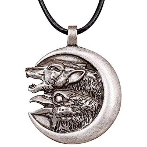 HAQUIL Viking Jewelry Wolf and Raven Pendant Leather Cord Necklace for Men and Women, 19.7''