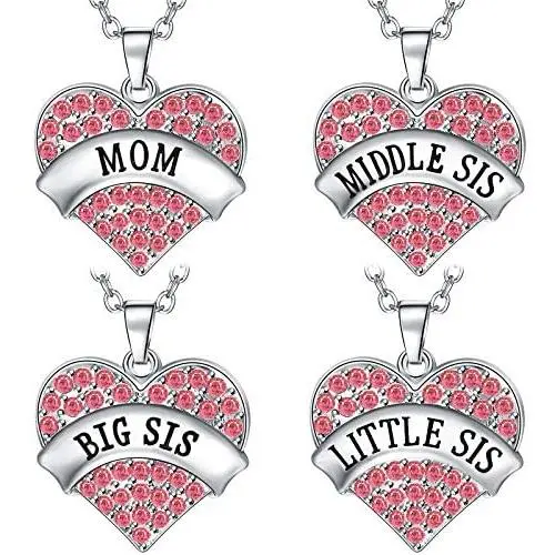 Hicarer 4 Pieces Big Sis Middle Sis Little Sis Mom Crystal Heart Shape Pendant Necklace Set Sister Family Jewelry for Sister Girls Kids Hicarer 4 Pieces Big Sis Middle Sis Little Sis Mom Crystal Heart Shape Pendant Necklace Set Sister Family Jewelry for Sister Girls Kids