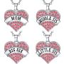 Hicarer 4 Pieces Big Sis Middle Sis Little Sis Mom Crystal Heart Shape Pendant Necklace Set Sister Family Jewelry for Sister Girls Kids