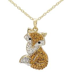 CRYSTALOGY Women’s Sterling Silver Swarovski Crystal Fox Animal Pendant Necklace, 18” Chain