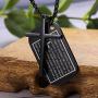 Jstyle 2Pcs Stainless Steel Black Dog Tag Cross Necklace Pendant Necklace for Men Lords Prayer Necklace Military Tag with Rolo Chain Wheat Chain