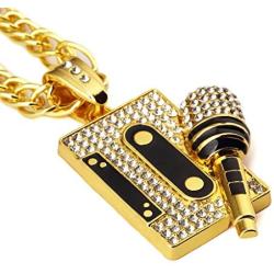 Tidoo Jewelry Mens Cool Hip Hop Tape&Microphone Pendant Golden Necklaces