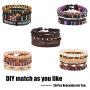 Finrezio 15-20 Pcs Braided Bracelet Set Women Men Beads Leather Wristbands Boho Ethnic Tribal Linen Hemp Cords Wrap Bracelets String Handmade Jewelry