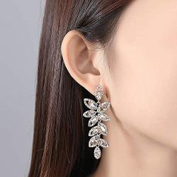 mecresh Silver/Champagne Leaf-Shape Marquise Crystal Chandelier Dangle Drop Earring for Women Wedding Party Gift