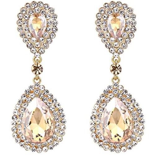 BriLove Womens Fashion Wedding Bridal Crystal Teardrop Infinity Dangle Earrings