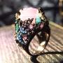 Retro Cocktail Statement Ring Enamel Resin Stones Rose Flower Crystal Stacking Rings Rhinestone Inlaid Band Party Jewelry for Women Girl