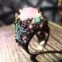 Retro Cocktail Statement Ring Enamel Resin Stones Rose Flower Crystal Stacking Rings Rhinestone Inlaid Band Party Jewelry for Women Girl