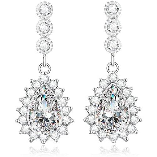 Kelofty Cubic Zirconia Dangle Earrings for Women, Girls, Bridesmaids Earrings with 14k-White-Gold-Plated, Womens Earring Dangle, Bride Earrings