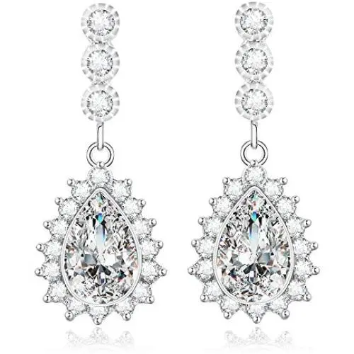 Kelofty Cubic Zirconia Dangle Earrings for Women, Girls, Bridesmaids Earrings with 14k-White-Gold-Plated, Womens Earring Dangle, Bride Earrings Kelofty Cubic Zirconia Dangle Earrings for Women, Girls, Bridesmaids Earrings with 14k-White-Gold-Plated, Womens Earring Dangle, Bride Earrings