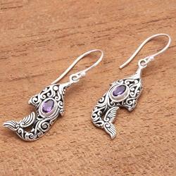 Novica Purple Dolphin Amethyst Dangle Earrings For Girls Womens