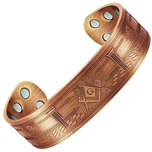 MasonicMan Masonic Pure Copper Magnetic Therapy Bracelet Bangle with Freemasonry Details MasonicMan Masonic Pure Copper Magnetic Therapy Bracelet Bangle with Freemasonry Details