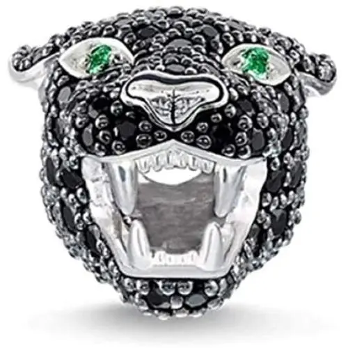EVESCITY Swarovski Crystallized Black Panther Emerald Eyes Silver Bead For Charms Bracelets - Best Jewelry Gifts for Her Animal Lovers