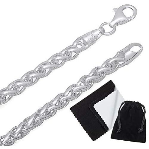 5mm Solid .925 Sterling Silver Braided Wheat Chain Necklace