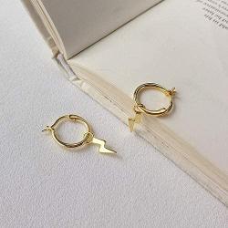 Small Lightning Bolt Cartilage Hoop Earrings for Women Girls Men Sterling Silver Gold Plated with Charms Dipped Huggie Personalized Drop Clip Hypoallergenic Stud Delicate Fashion Jewelry Chic Gifts