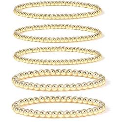 Gold Bead Bracelet for Women,14K Gold Plated Bead Ball Bracelet Stretchable Elastic Bracelet