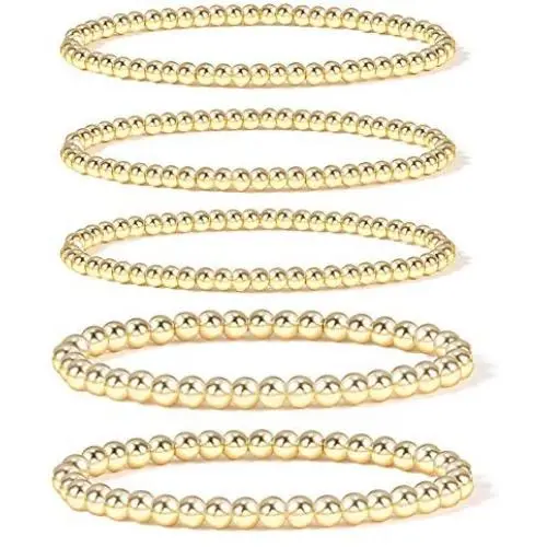 Gold Bead Bracelet for Women,14K Gold Plated Bead Ball Bracelet Stretchable Elastic Bracelet