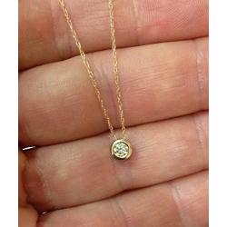 14K Yellow Gold 1/4 ct Diamond Solitaire Bezel Pendant Necklace 18''