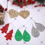URATOT 12 Pairs Christmas Glitter Faux Leather Earrings for Women Girls Christmas Tree Star Drop Earrings Teardrop Long Dangle Earrings with Red Velvet Storage Bag for Xmas Jewelry Accessory