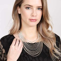 RIAH FASHION Chain Drape Multi Strand Long Layered Waterfall Necklace - Sparkly Rhinestone Statement Bib, Metallic Bead Collar Choker, Bohemian Fringe Tassel