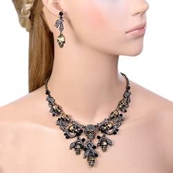 EVER FAITH Austrian Crystal Halloween Skull Snake Necklace Earrings Set