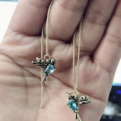 Hummingbird Bird Tassel Chain Stud Earrings Threader Birds Crystal Long Tassel Drop Dangle Earrings for Women Girls Jewelry Gifts