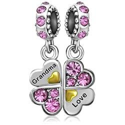 JMQJewelry Grandma Mom Mama Heart Love Family Lucky Clover Birthstone Crystal Dangle Charms for Bracelets Grandmother Wife Sister Women Jewelry