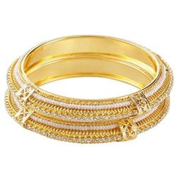Efulgenz Indian Style Bollywood Traditional Gold Plated Faux Pearl Stone Wedding Bracelet Bangle Set Jewelry