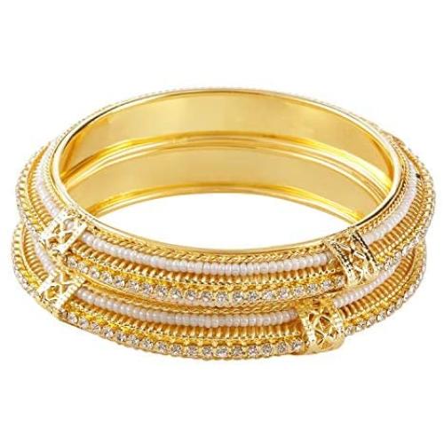 Efulgenz Indian Style Bollywood Traditional Gold Plated Faux Pearl Stone Wedding Bracelet Bangle Set Jewelry