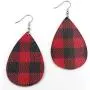 INENIMARTJ 3 Pieces Christmas Plaid Leather Earrings Bracelet Set, Handmade Lightweight Christmas Buffalo Plaid Bracelet for Women & Girls
