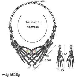 Fld Halloween Punk Collar Chunky Necklace Stud Earring Jewelry Sets Gothic Double Bone-Hand Claw Choker Statement Bib Necklace for Women
